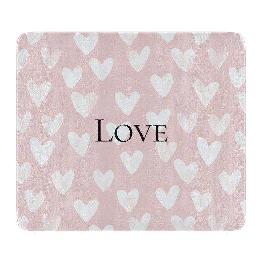 Girly Pink White Hearts Schneidebrett (Vorderseite)
