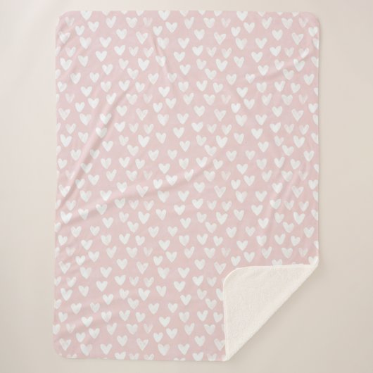 Girly Pink White Hearts Sherpadecke (Vorderseite)