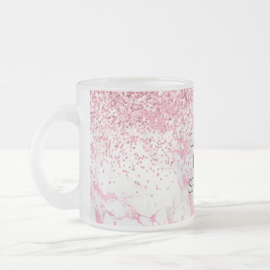 Girly Pink White Marble Glitzer Sparkle Mattglastasse (Links)