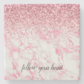 Girly Pink White Marble Glitzer Steinuntersetzer (Vorderseite)