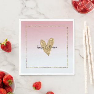 Girly Pink White Ombre Gold Glitzer Herz Serviette