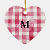Girly Pink White Plaid Stripes Monogram Christmas Keramik Ornament (Vorne)