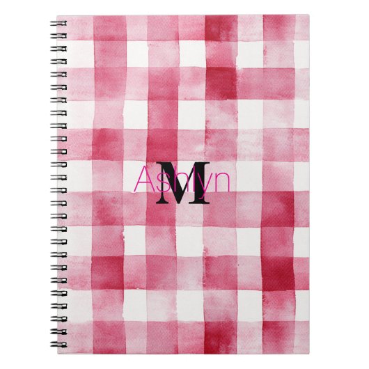 Girly Pink White Plaid Stripes Monogram Notizblock (Vorderseite)