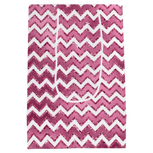 Girly Pink White Zigzag Streifen Mittlere Geschenktüte (Rückseite)