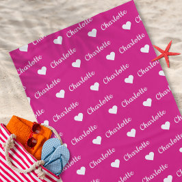 Girly Pink Wiederholung Name Skript Heart Beach Ha Strandtuch