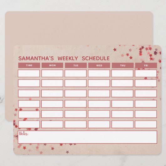 Girly Pink Wochenplan Schulplan (Vorne/Hinten)