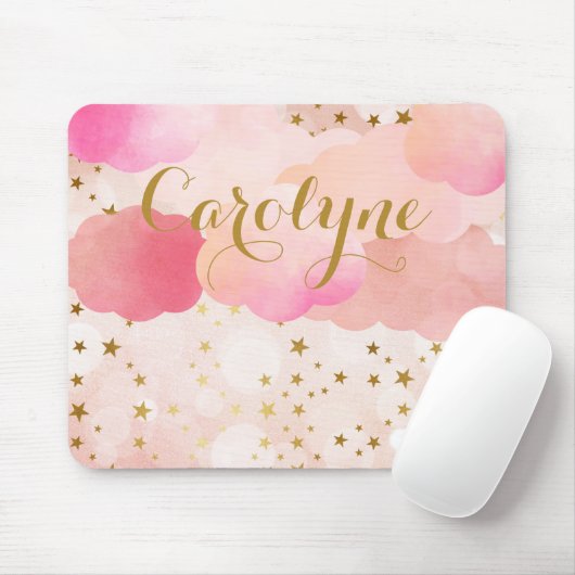 Girly-Pink-Wolken und fallende Sterne Personalisie Mousepad (Mit Mouse)