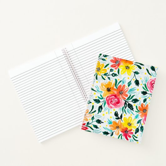Girly Pink Yellow Watercolor Floral Illustration Notizbuch (Innenseite)