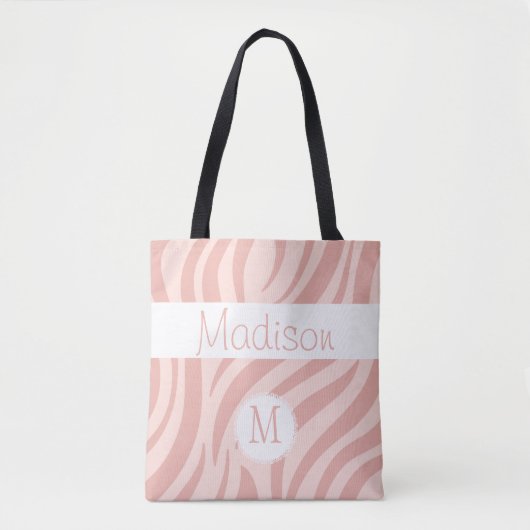 Girly Pink Zebra Animal Print Initial Monogram Tasche (Vorderseite)
