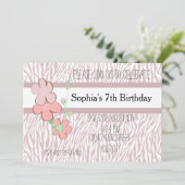 Girly Pink Zebra Print Einladung (Stehend Vorderseite)