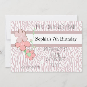 Girly Pink Zebra Print Einladung