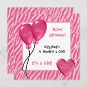 Girly Pink Zebra Print Girl Babydusche Einladung (Vorne/Hinten)