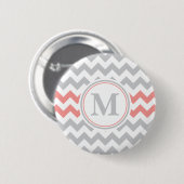 Girly Pink Zickzack Muster mit Monogramm Button (Vorne & Hinten)