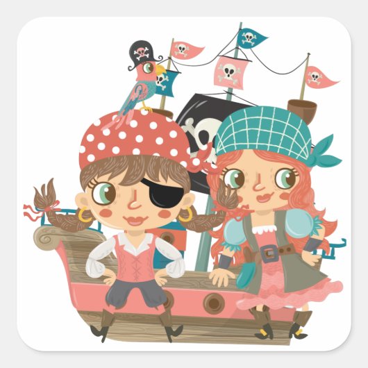 Girly Pirates Quadratischer Aufkleber (Vorderseite)