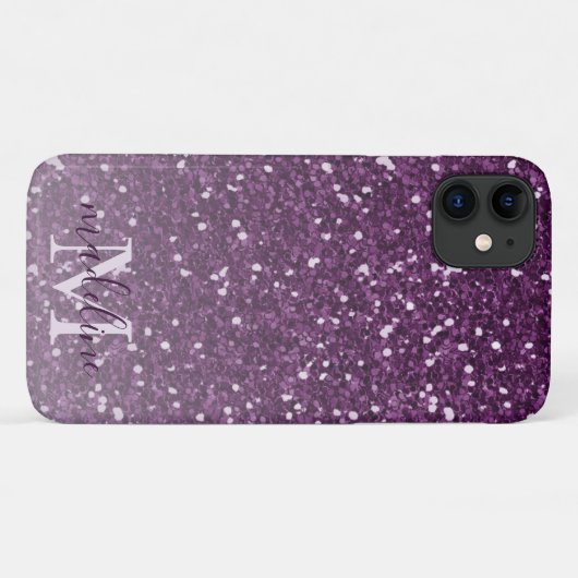 Girly Plum Glitzer Mit Monogramm Name iPhone 11 Case-Mate iPhone Hülle (Rückseite (Horizontal))