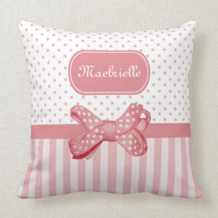 Girly Polka Dot Bow Niedliche rosa Streifen mit Na Kissen