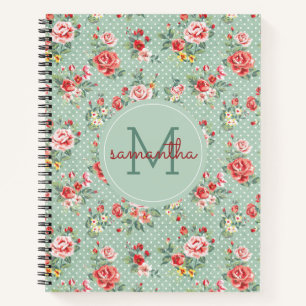 Girly Polka Dot Vintages Blumenmuster Monogramm Notizblock