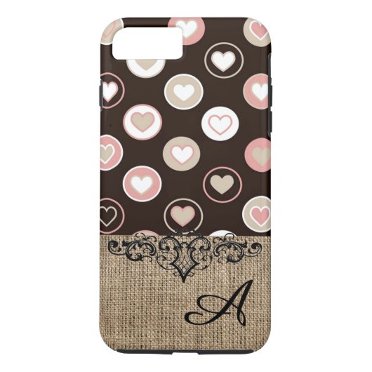 Girly Polka Dots und Burlap Pattern mit Monogramm Case-Mate iPhone Hülle (Rückseite)