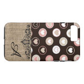 Girly Polka Dots und Burlap Pattern mit Monogramm Case-Mate iPhone Hülle (Rückseite (Horizontal))
