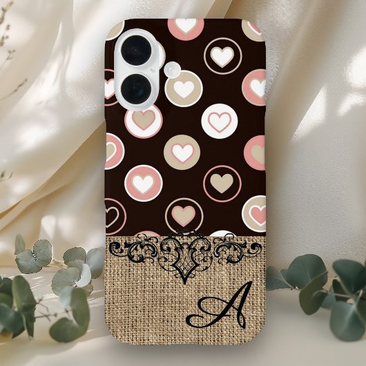 Girly Polka Dots und Burlap Pattern mit Monogramm Case-Mate iPhone Hülle
