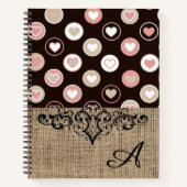 Girly Polka Dots und Burlap Pattern mit Monogramm Notizblock (Vorderseite)