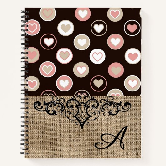 Girly Polka Dots und Burlap Pattern mit Monogramm Notizblock (Vorderseite)