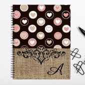 Girly Polka Dots und Burlap Pattern mit Monogramm Notizblock