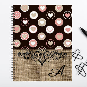 Girly Polka Dots und Burlap Pattern mit Monogramm Notizblock