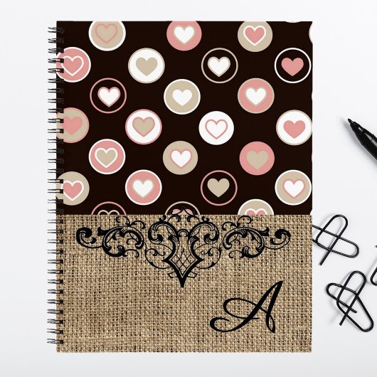 Girly Polka Dots und Burlap Pattern mit Monogramm Notizblock