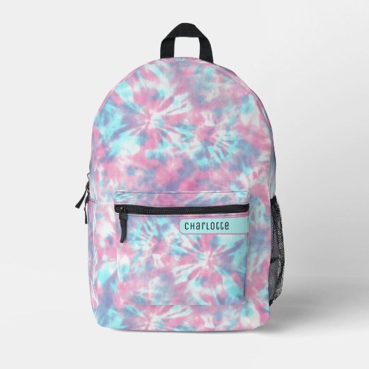 Girly Powder Pink & Electric Blue Shibori Muster Bedruckter Rucksack (Vorderseite)