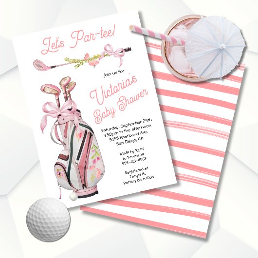 Girly Preppy Golf Baby Dusche Einladung
