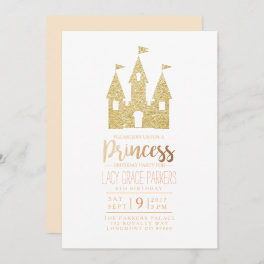 Girly Princess Birthday | Geeignetes Party Einladung (Vorne/Hinten)