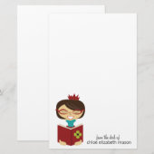 Girly Princess Bookworm Stationery Briefpapier (Vorne/Hinten)
