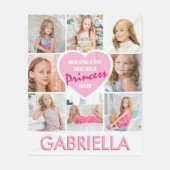 Girly Princess Foto Collage Herz | Name Fleecedecke (Vorderseite)