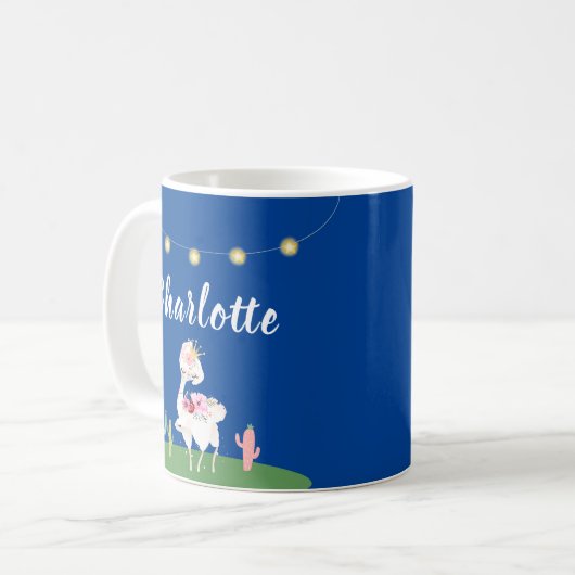 Girly Princess Llama Floral Cactus Kids Kaffeetasse (Vorderseite Links)