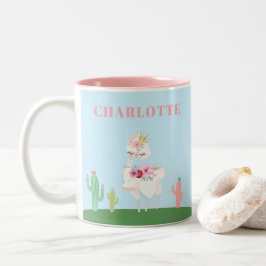 Girly Princess Llama Floral Cactus Zweifarbige Tasse