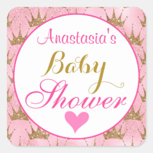 Girly Princess Pink und Gold Glitzer Kinderdusche Quadratischer Aufkleber