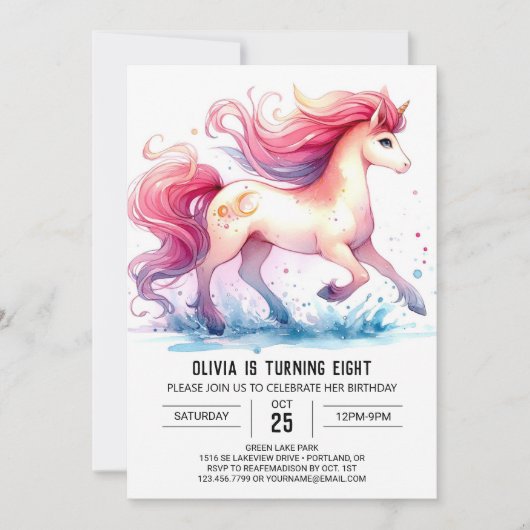 Girly Printable Horse Birthday Einladung (Vorderseite)