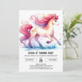 Girly Printable Horse Birthday Einladung (Stehend Vorderseite)