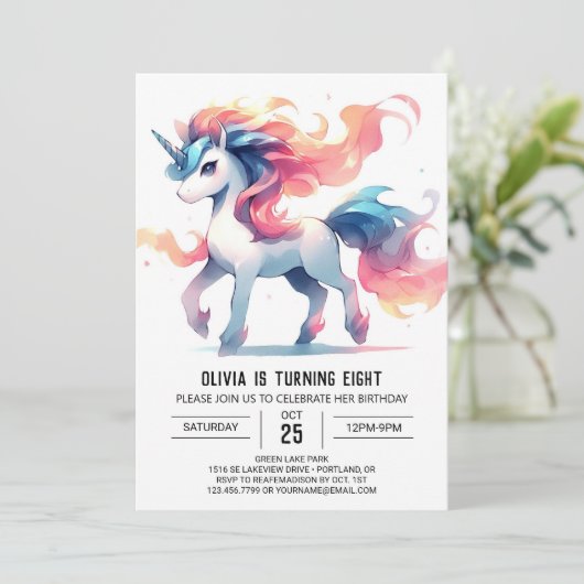 Girly Printable Horse Birthday Einladung (Stehend Vorderseite)
