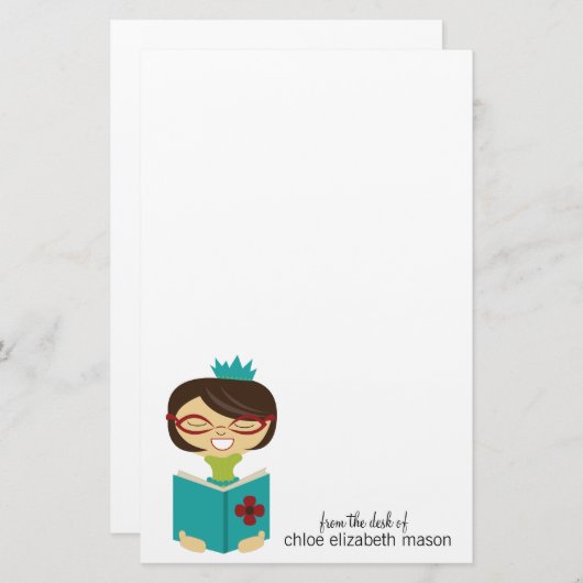 Girly Prinzessin Bookworm Stationery Briefpapier (Vorne/Hinten)