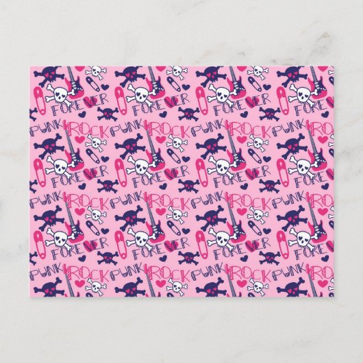 Girly Punk Rock Electric Gitarren und Skulls Pink Postkarte (Vorderseite)