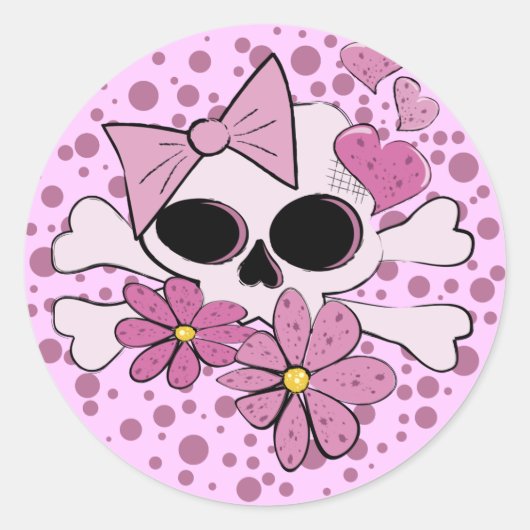 Girly Punk Skull Runder Aufkleber (Vorderseite)