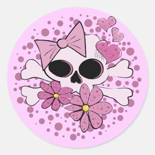 Girly Punk Skull Runder Aufkleber (Vorderseite)