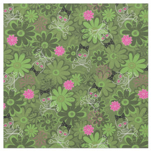 Girly Punkschädel auf Blumen-Camouflagehintergrun Stoff