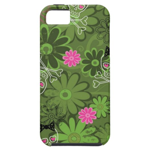 Girly Punkschädel auf Blumen-Camouflagehintergrund Case-Mate iPhone Hülle (Rückseite)