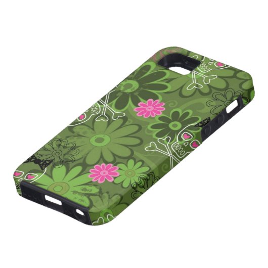 Girly Punkschädel auf Blumen-Camouflagehintergrund Case-Mate iPhone Hülle (unten)