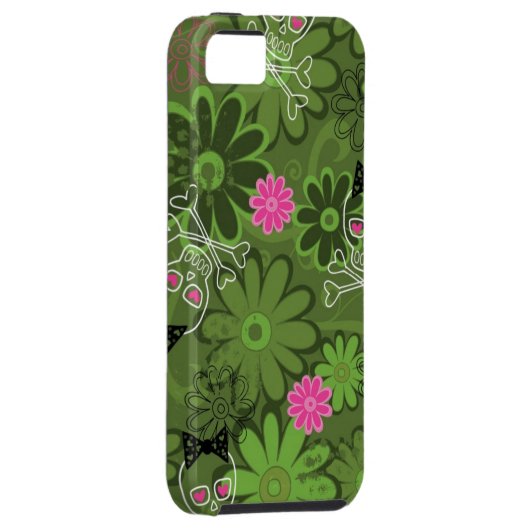 Girly Punkschädel auf Blumen-Camouflagehintergrund Case-Mate iPhone Hülle (Rückseite/rechts)