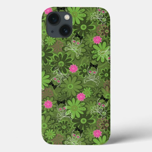Girly Punkschädel auf Blumen-Camouflagehintergrund Case-Mate iPhone Hülle (Rückseite)