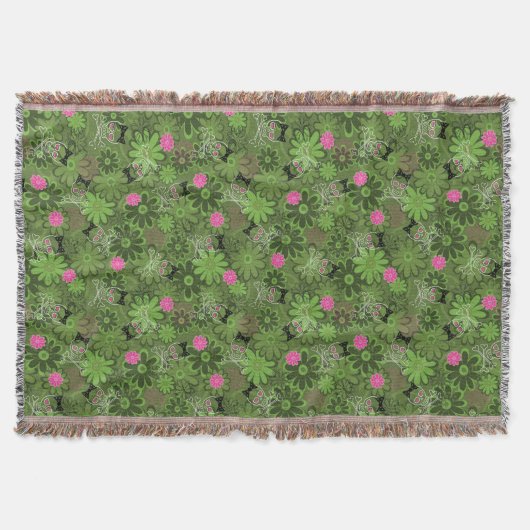 Girly Punkschädel auf Blumen-Camouflagehintergrund Decke (Vorderseite)